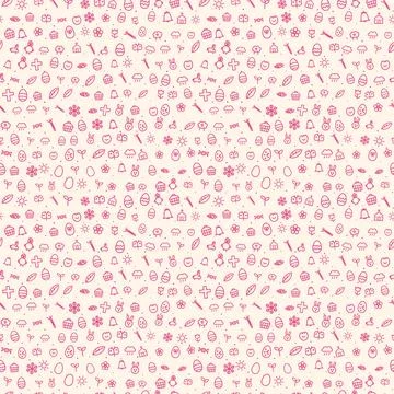Easter seamless pattern, pink line icons on cream background Stockillustratie