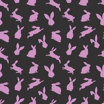 Easter seamless pattern of pink rabbit silhouettes in different actions. Fe.. Stock Illustration