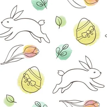 Easter seamless pattern with rabbit and eggs Stock Illustration