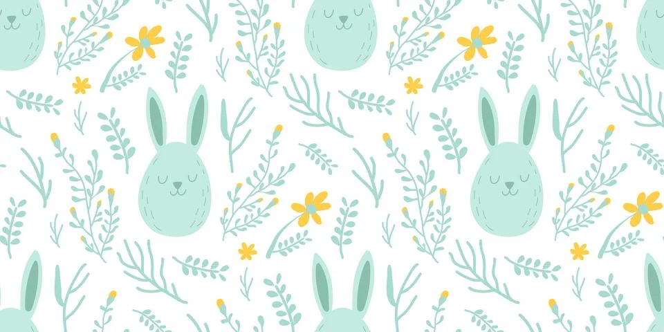 Easter Seamless Pattern Rabbit with Flower Background. Illustrazione stock