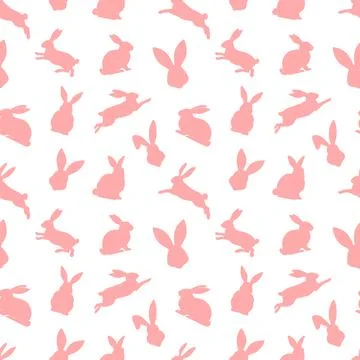 Easter seamless pattern of red rabbit silhouettes in different actions. Festi Stock Illustration