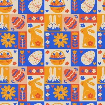Easter seamless pattern. Repeatable abstract pattern tile design with cute .. Stock Illustration