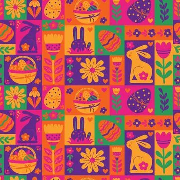 Easter seamless pattern. Repeatable modern colorful pattern tile design wit.. 스톡 일러스트