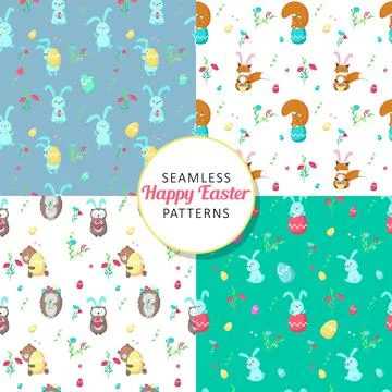 Easter seamless pattern set. Spring childish background, wallpaper with cute Stock Illustration