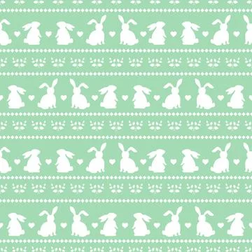 Easter seamless pattern with silhouette of rabbits on green and white color Stock Illustration