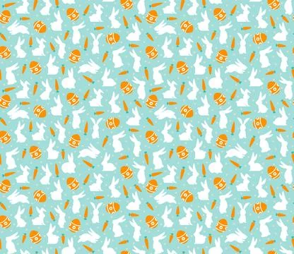 Easter - Seamless Pattern (Soft Blue, White, Orange, Soft Pink, Green) Stock Illustration