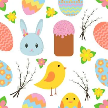 Easter. Seamless pattern with traditional Easter symbols for wrapping paper.. Stock Illustration
