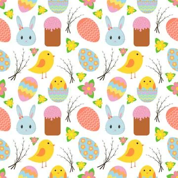 Easter. Seamless pattern with traditional Easter symbols for wrapping paper.. Illustrazione stock