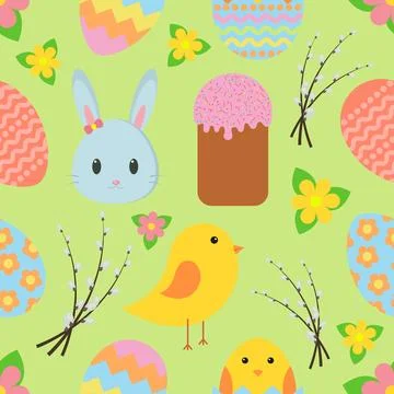 Easter. Seamless pattern with traditional Easter symbols for wrapping paper.. Stock Illustration