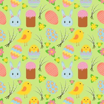 Easter. Seamless pattern with traditional Easter symbols for wrapping paper.. 스톡 일러스트