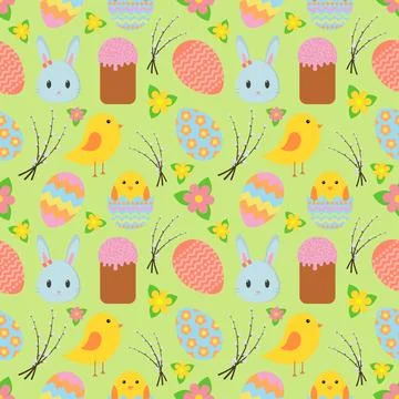 Easter. Seamless pattern with traditional Easter symbols for wrapping paper.. Stock Illustration