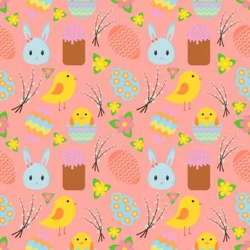 Easter. Seamless pattern with traditional Easter symbols for wrapping paper,  Illustrazione stock