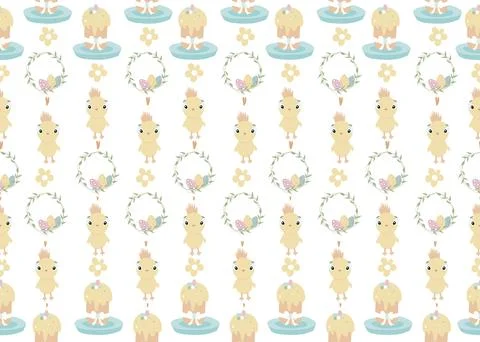Easter. Seamless pattern with traditional Easter symbols for wrapping paper,  Stock Illustration