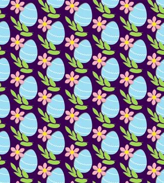 Easter seamless pattern. Traditional elements, egg, flower, leaves. Bright Stock Illustration