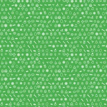 Easter seamless pattern, white line icons on fresh green background Stockillustratie