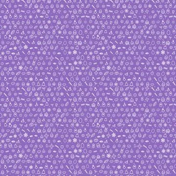Easter seamless pattern, white line icons on lilac purple background Illustrazione stock
