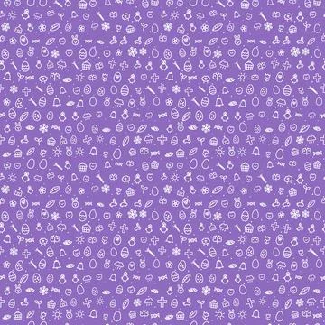 Easter seamless pattern, white line icons on lilac purple background Illustrazione stock