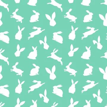 Easter seamless pattern of white rabbit silhouettes in different actions. F.. Stock Illustration