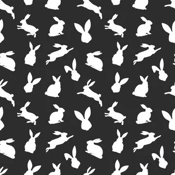 Easter seamless pattern of white rabbit silhouettes in different actions. Fes イラスト素材