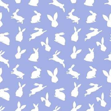 Easter seamless pattern of white rabbit silhouettes in different actions. Fes Stock Illustration