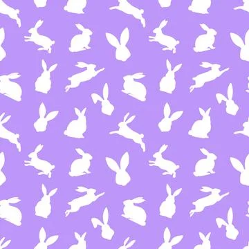 Easter seamless pattern of white rabbit silhouettes in different actions. F.. Illustrazione stock
