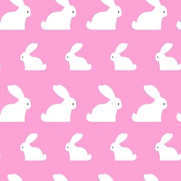 Easter Seamless Pattern With White Rabbits Ornament On Pink Background 스톡 일러스트