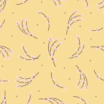 Easter seamless pattern with willow twigs. 스톡 일러스트