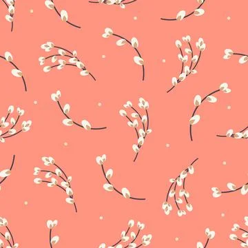 Easter seamless pattern with willow twigs. Easter holiday background 스톡 일러스트