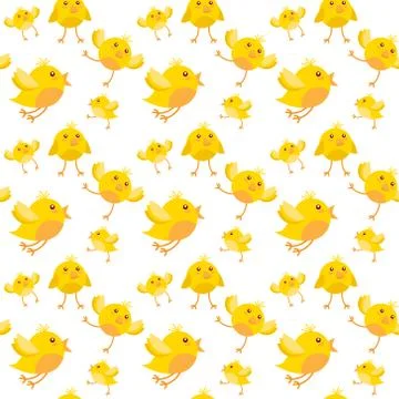 Easter Seamless Pattern With Yellow Chicken On White Background 스톡 일러스트