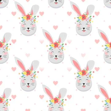Easter seamless pattern.Cute funny bunny with dots and hearts.Easter holiday  Stock Illustration
