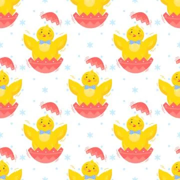 Easter seamless pattern.Cute little chicks.Easter holiday decorative backgrou Stock Illustration