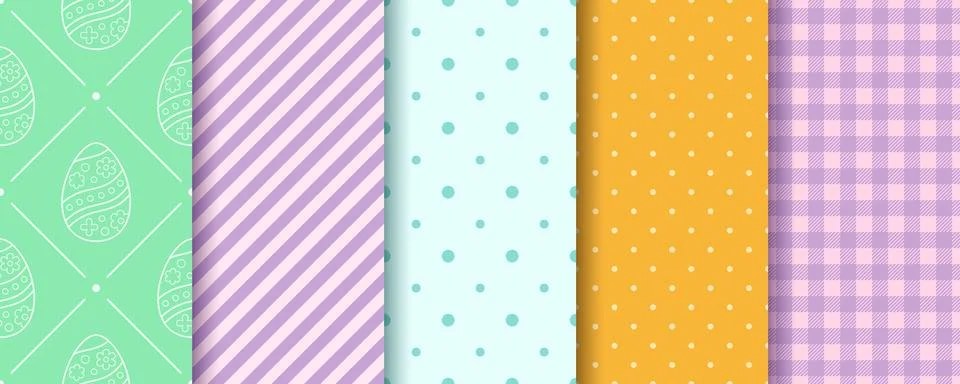 Easter seamless Patterns collection. Eggs, Gingham, Polka Dot and Striped pat Stock Illustration