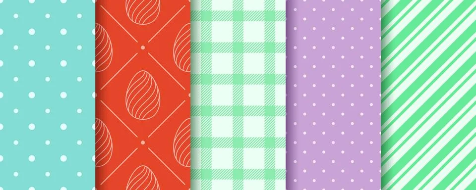 Easter seamless Patterns collection in pastel colors. Eggs, Gingham, Polka Do Stock Illustration