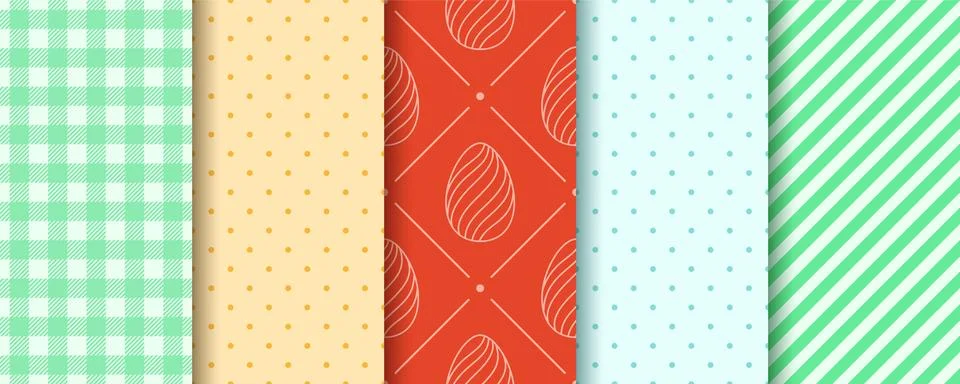Easter seamless Patterns with Eggs, Gingham, Polka Dot and Stripes. Pattern d Stock Illustration