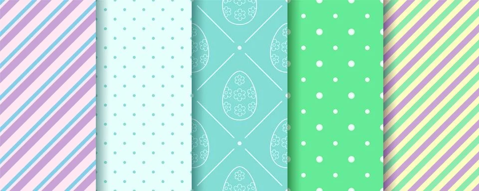 Easter seamless Patterns with Eggs, Gingham, Polka Dot and Stripes in pastel  Stock-Illustration