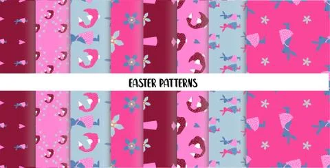 EASTER SEAMLESS PATTERNS. set of abstract vector paper with decorative flower Stock Illustration