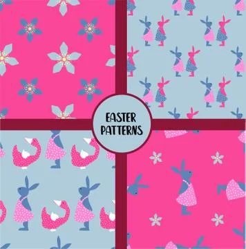EASTER SEAMLESS PATTERNS. set of abstract vector paper with decorative flower 库存插图