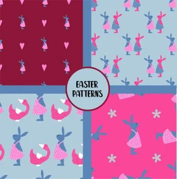 EASTER SEAMLESS PATTERNS. set of abstract vector paper with decorative flower Stock Illustration