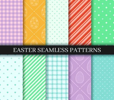 Easter seamless Patterns set. Endless texture for web, wrapping paper. Eggs,  Stock Illustration