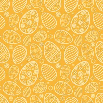 Easter seamless Patterns set in pastel orange color. Eggs with ornament patte Stock Illustration
