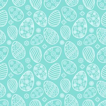 Easter seamless Patterns set in pastel blue color. Eggs with ornament pattern Stock Illustration