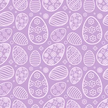 Easter seamless Patterns set in pastel purple color. Eggs with ornament patte Stock Illustration
