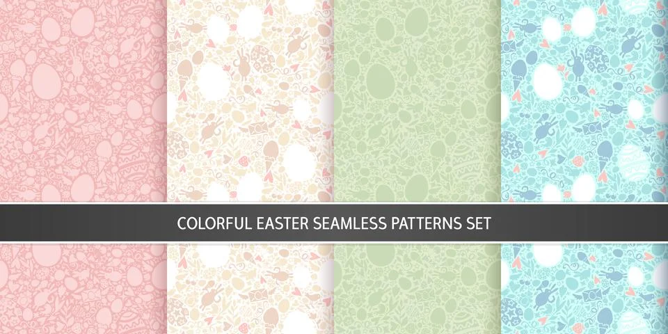 Easter Seamless Patterns Set in Pastel Colors Stock Illustration