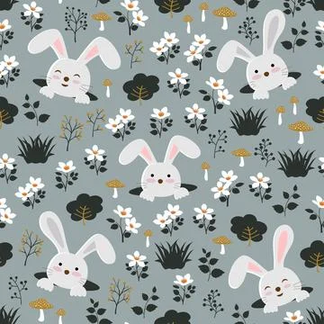 Easter seamless repeat pattern with happy bunny in the hole Stock Illustration