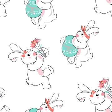 Easter Seamless repeatable pattern for textile or wrapping print with rabbits Stock Illustration