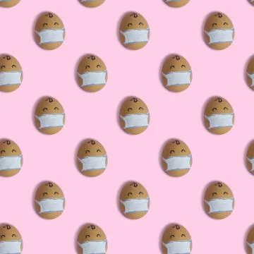 Easter seamless texture egg wearing medical mask Stock Illustration