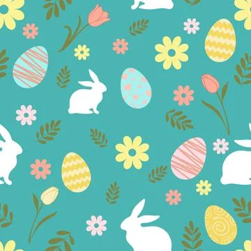 Easter seamless texture, pattern, chicken eggs with graphic pattern of flowers 스톡 일러스트