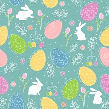 Easter seamless texture, pattern, chicken eggs with graphic pattern of flowers イラスト素材