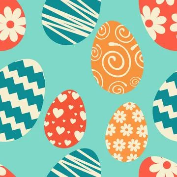 Easter seamless texture, pattern, chicken eggs with graphic pattern of flowers イラスト素材