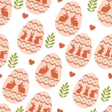 Easter seamless texture, pattern, chicken eggs with graphic pattern of flowers 스톡 일러스트